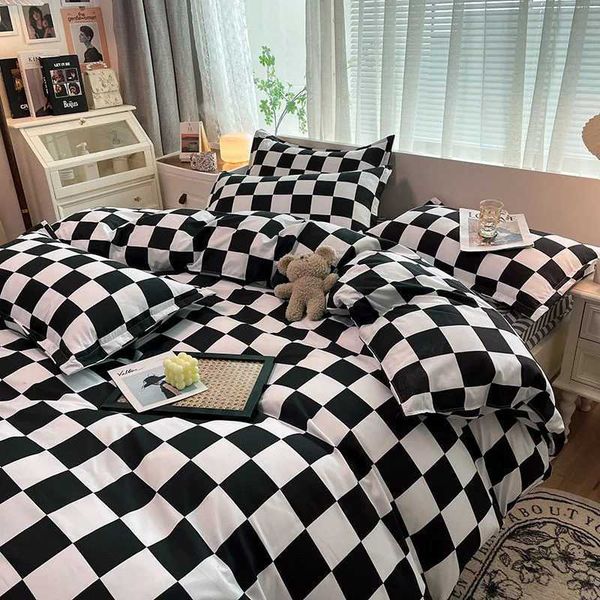 Checkerboard Bedding Set Hot Sale Single Queen Size Flat Sheet Quilt Duvet Cover Pillowcase Polyester Bed Linens Home TextileC241021