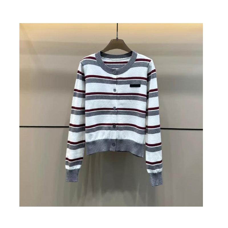 women cardigan sweater designer sweater jacket fashion polo collar striped womens knitted sweater top autumn outdoor warm casual slim fit women swea