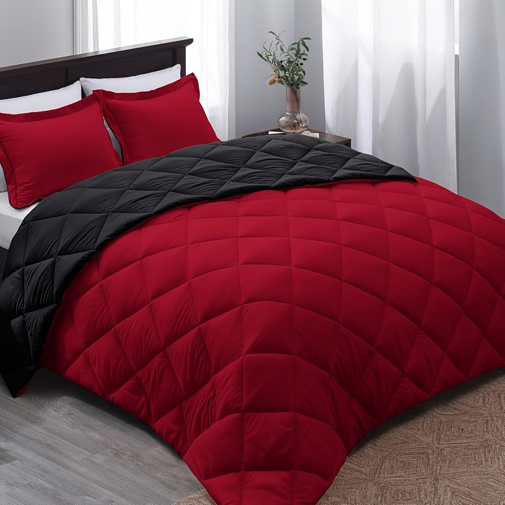 TEMU Alpswan Double-sided Quilted Comforter Set With Pillowcases - Vibrant , Soft Microfiber, , Machine Washable, Decor, Bedding Accessories, Modern