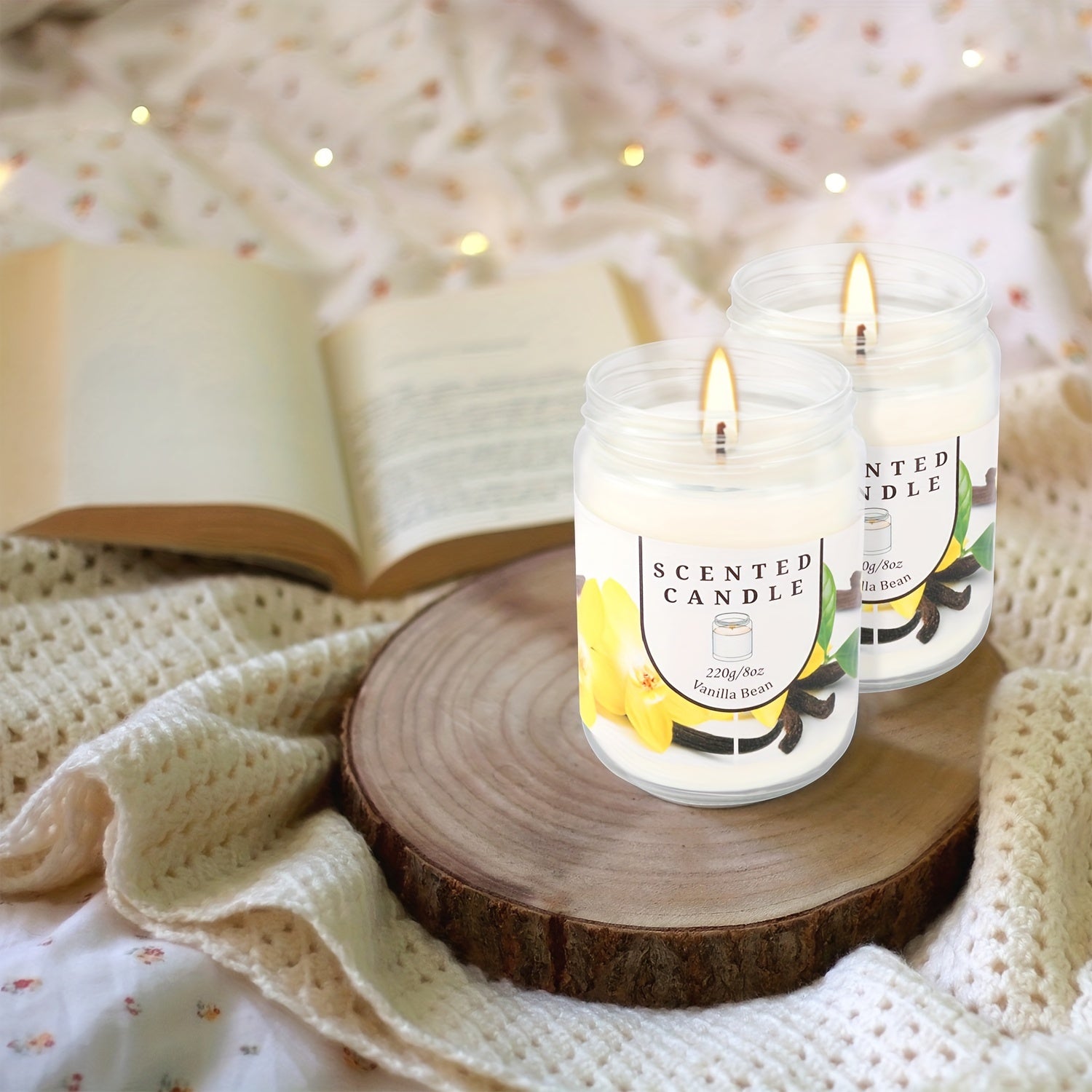 TEMU Pack Of 2 Vanilla & Bean Odor Scented Candles Gift Set For Women, Soy Wax Candles For Home
