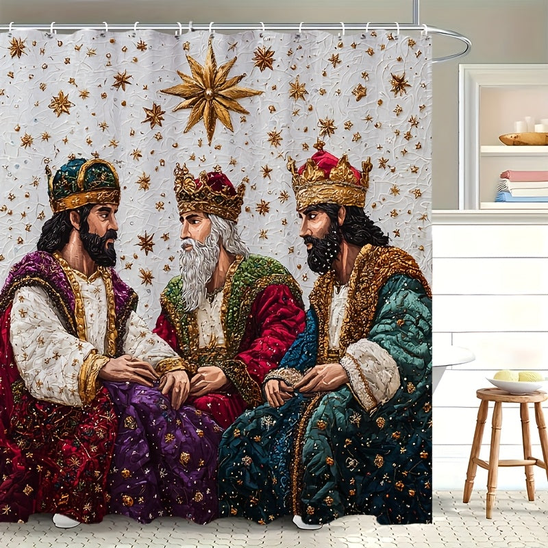 TEMU 1pc Christmas Shower Curtain - Elegant Bathroom Decor With Royal Figures, Extra Large 70x70 Inches, Durable Polyester Fabric & 12 Hooks Included