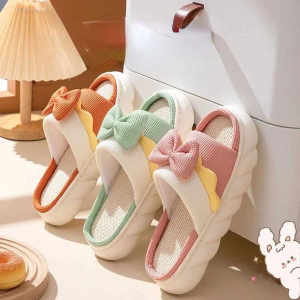 Womens thick platform linen slider home anti slip indoor slider summer beach sandals soft EVA flat shoes cute cartoon slider CL240828