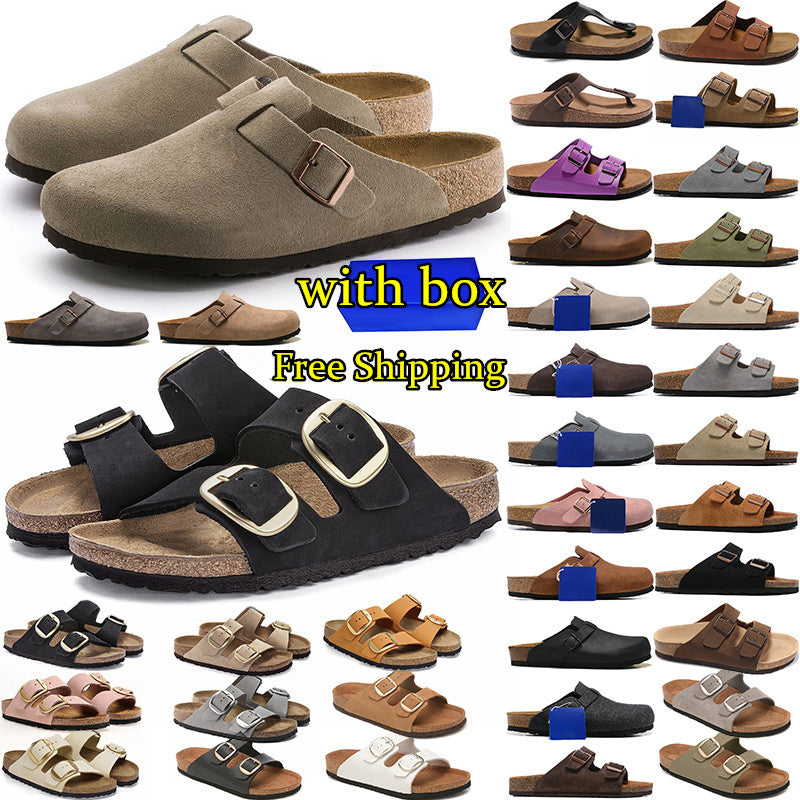 Free Shipping with box Designer Slippers birkinstocksandal Clogs Buckle taupe black grey brown Flat Leather Suede Slide Beach Shoes Sandals platform