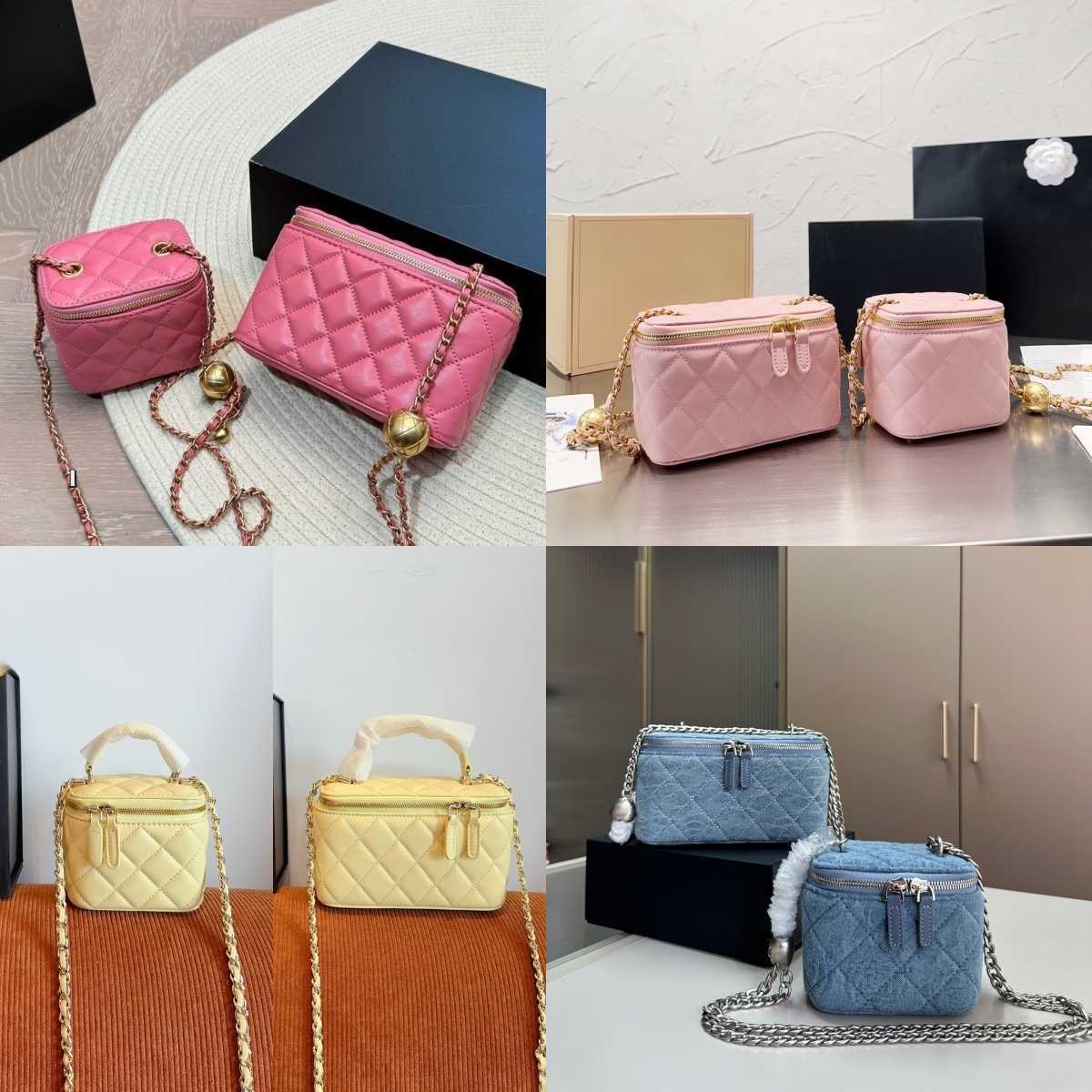 23Ss Makeup bag Golden Ball Mini Women Crossbody Cosmetic Bag 24P Adjustable Crossbody Chain bag Leather Quilted Luxury Handbag Coin Purse Lipstick