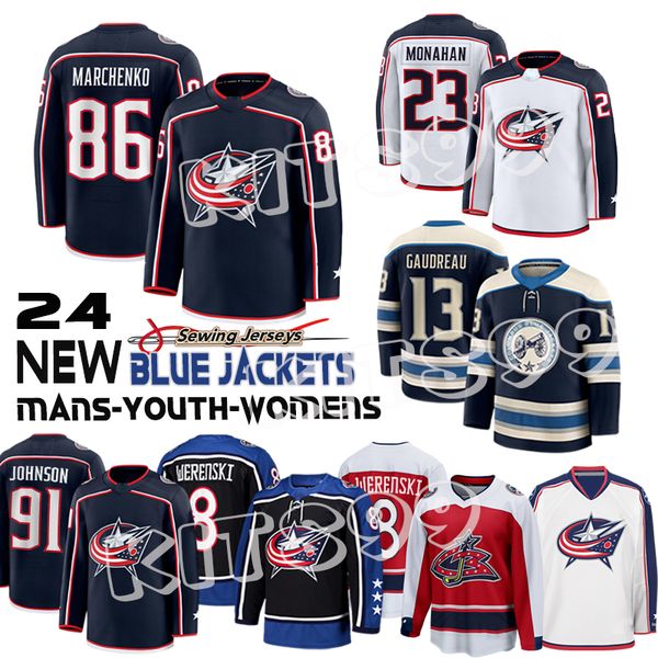 #86 Kirill Marchenko Jersey #23 Sean Monahan Jersey Boone Jenner columbus Hockey Jersey blue jacket jersey Zach Werenski Johnny Gaudreau Mat