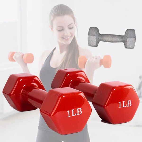 1LB dumbbell impregnated plastic coating color small hexagonal fitness suitable for girls children aerobic exercise weight loss and waist sl