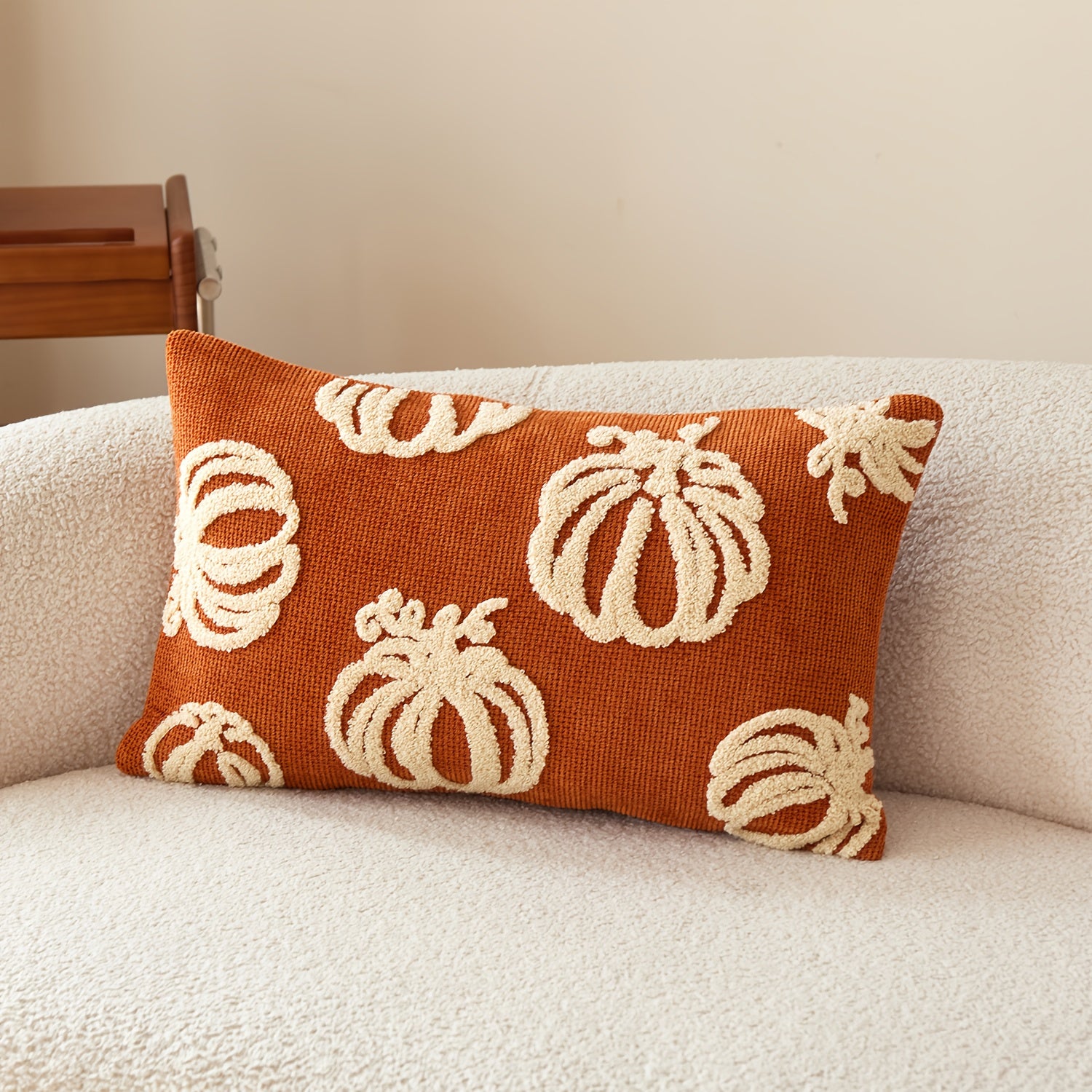 TEMU 1pc, Thanksgiving Chenille Pillowcase, Harvest Pumpkin Pillowcase, Single Side Embroidery, Suitable For Sofa, Living Room, Bedroom Home