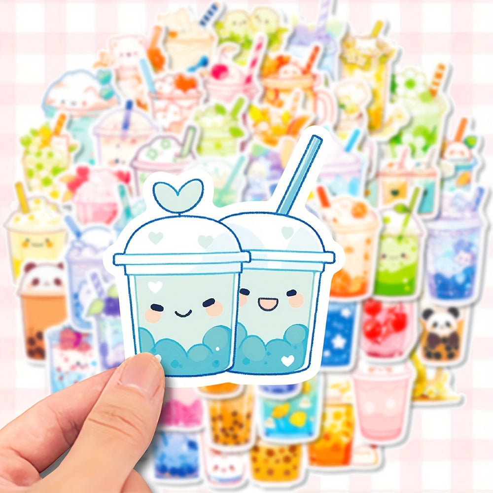 TEMU 50pcs Sticker Set With Summer Drink Milk Tea Cartoon Mobile Phone Decoration Film Diy Decorative Wall Stickers For Hand Account Guitar Notebook