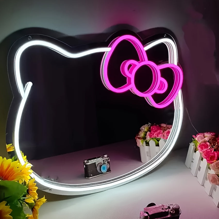 TEMU -hello Kitty Neon Mirror, Room Wall-desktop Decor Makeup Mirror, For Bedroom Bathroom Livingroom, Gift For Festival, Birthday, Party, ,