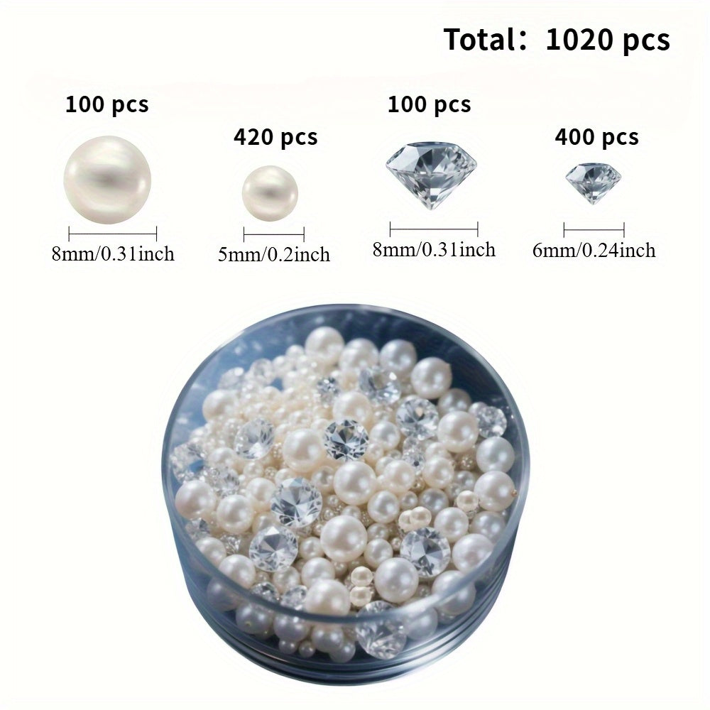 TEMU 1020pcs Pearl And Mix- Elegant Decor For Vases, , Table Centerpieces, Party Decorations, Weddings, Birthdays, Proposals, Diy Crafts, Gems Decor
