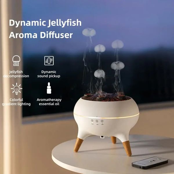 Humidifiers Dynamic Jellyfish air humidifier 250ml essential oil diffuser remote control bedroom humidifier with 7 colorful night lights 241