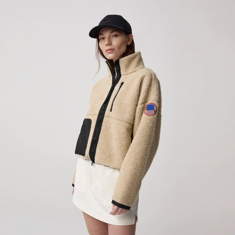 2024 Autumn-Winter Fashion New Women&#039;s Lamb Fleece Splicing Simcoe Short Jacket Coat Female Thickened Warm Stand Collar Outerwear Coats