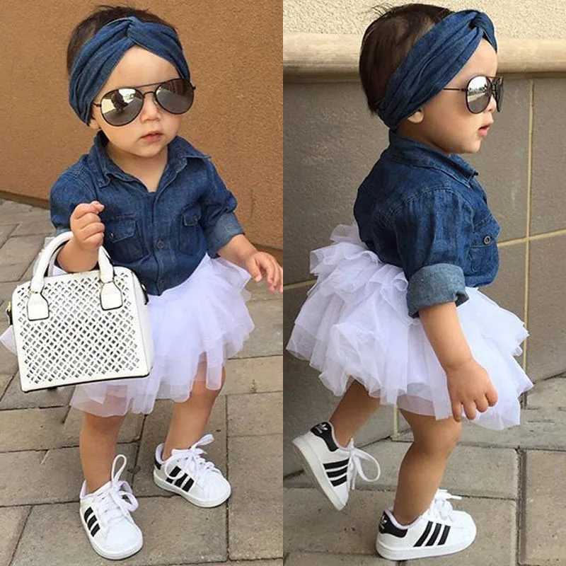 Girl Summer Clothing Baby Girls Clothes Denim Shirt Top +Tutu Skirts+Headband 3pcs Outfits Sets 0-5T X241228