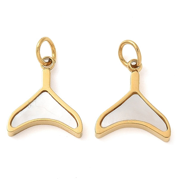 304 Edelstahl Pavé natürliche weiße Muschel Whale Tail Charms
