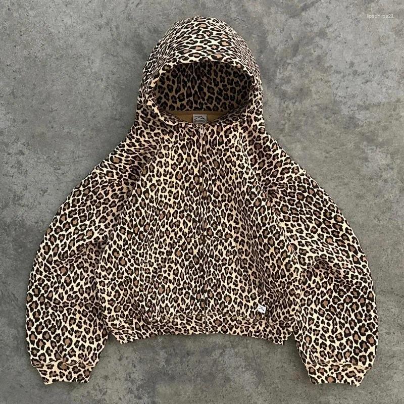 Women&#039;s Hoodies Y2K Zip Up Streetwear Spot Leopard Print Pattern Harajuku Oversized Hoodie Fashion Women Gothic Hip Hop Casual Sweatshirt