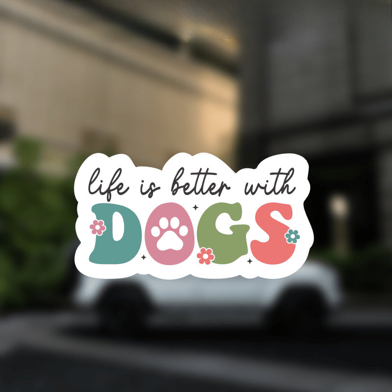 TEMU With Dogs Waterproof Vinyl Sticker - Matte Removable Decal For Cars, Laptops, Water Bottles - Colorful Paw Print & Dog Lover Accessories, Car