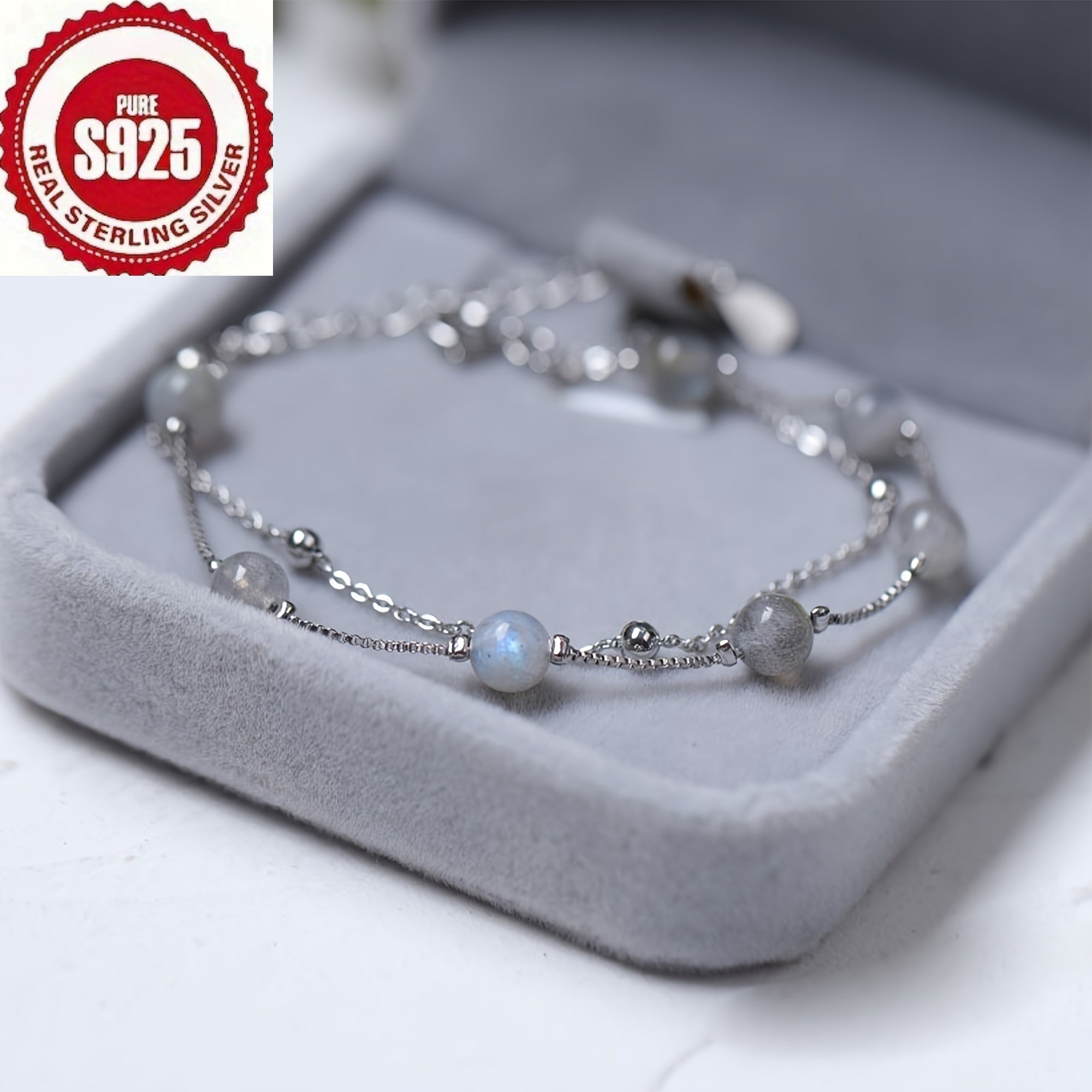 TEMU 925 Sterling Silvery Inlaid Bracelet, Double Bracelet, Simple Gem Jewelry, Gifts For Mothers, Women, Sisters, , Anniversary Gifts, Birthday