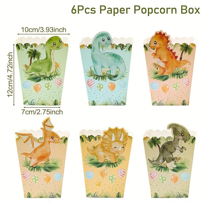 TEMU Dinosaur Themed Paper Popcorn Boxes (6pcs) - Decorative Snack Treat Containers For Baby Shower, Birthday, Gender Reveal Parties - Cartoon Dino