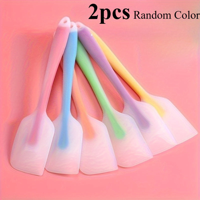 TEMU 2pcs Soft & Flexible Silicone Spatulas - Rubber Baking Spatulas With Random Color , Durable Kitchen Tools For Cake Decorating, For All