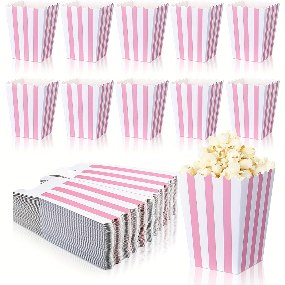TEMU 48pcs Striped Popcorn Boxes - Vintage Cinema Style Paper Containers For Parties, , Weddings & Events - Easy To & Store, 250gsm Snack Holders