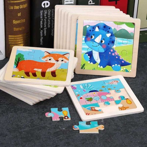 Kids Wooden Animals Puzzle Game 11X11CM Cartoon Traffic Tangram Wood Puzzle Toys Educational Jigsaw Toys for Children GiftsC250120
