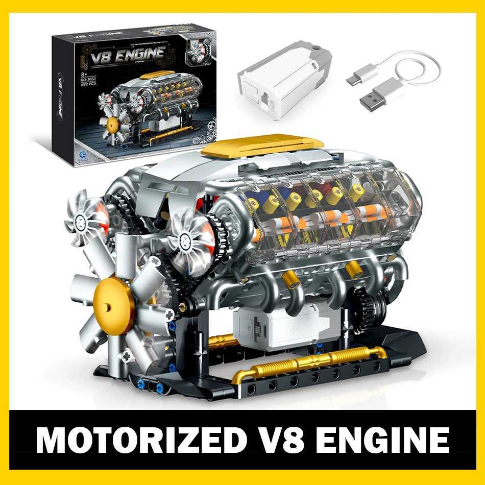 692 PCS MOC Technical Motorized V8 Engine Model Building Blocks Car Electrically Driven Engine Supercar Bricks Toys for Kid Gift Y250628