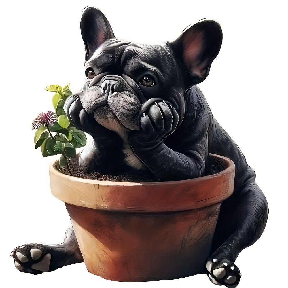 TEMU 6inch French Fighting Dog And Flower Pot Vinyl Decal,car Sticker For Laptop, Bottle, Truck, Phone, Motorcycle, Window, Wall, Cup Decals