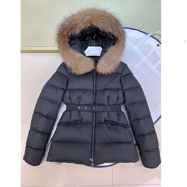 M Home Short Fashion Waist Down Jacket Women&#039;s Hooded Big Hair Tie Belt Coat Loose Warm Soft Trendy Brand