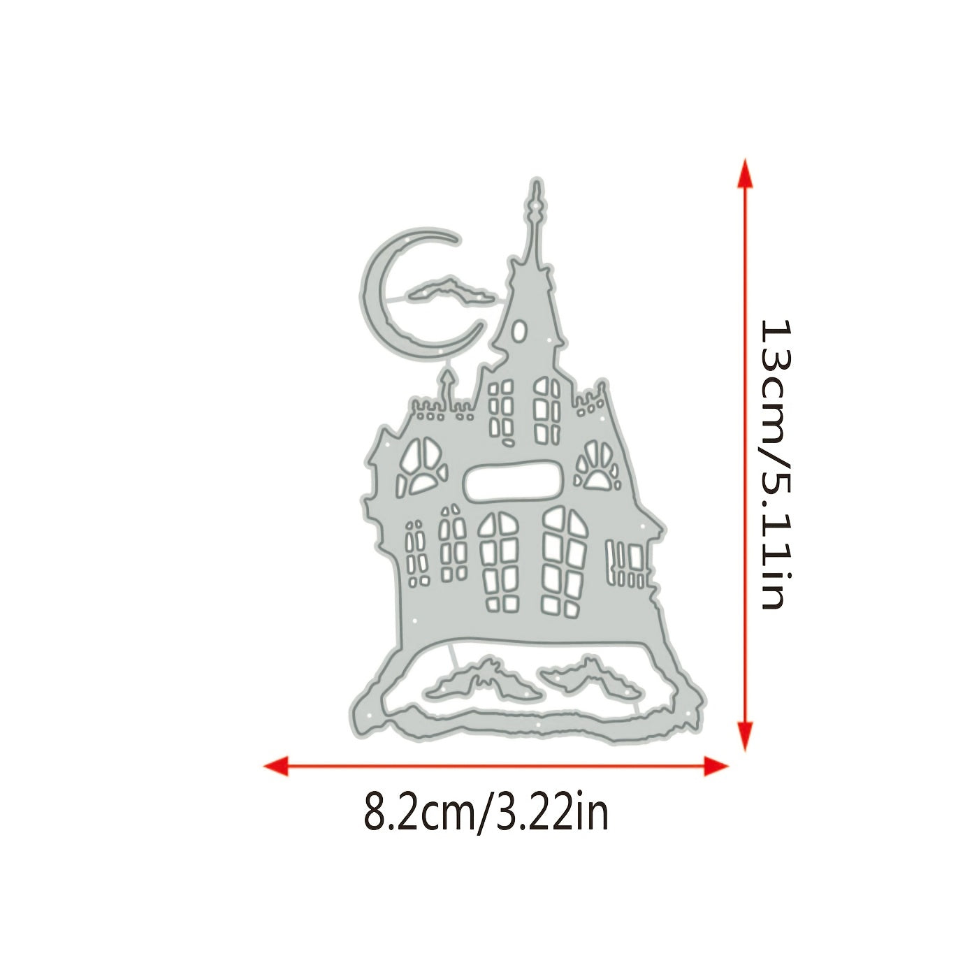 TEMU 1pc Metal Die-cutting Stencil For Scrapbooking & Crafts - Gothic Bat Castle Design With Moon & Bats, Includes 3 Dies, 3 Pointers, 3 Trojels, 3