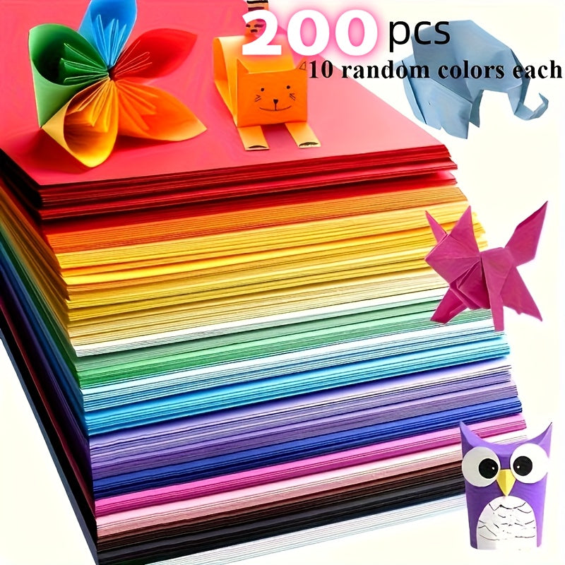 TEMU 199pcs Bright Craft Paper Set In 10 Colors For Origami, Arts & Crafts, Office Supplies, Scrapbooking, Sewing, Papermaking Tools - High-quality