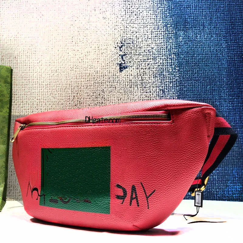Luxury leather Bum bag belt purse reclining waist graffiti pockets Fanny pack famous fabric men women designer bag Red graffiti