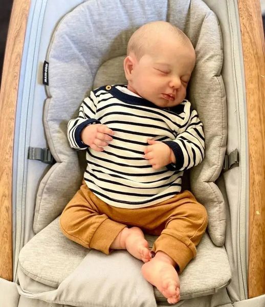 NPK 49CM born Baby Doll Reborn Loulou Asleep Soft Cuddly Body Lifelike 3D Skin with Visible Veins High Quality Handmade Doll 250114