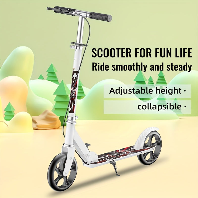 TEMU Adult Folding Scooter With Front Brake & Rear Suspension - Heavy-duty , Compact Foldable Design With Large Tires, Height-adjustable Handlebar &