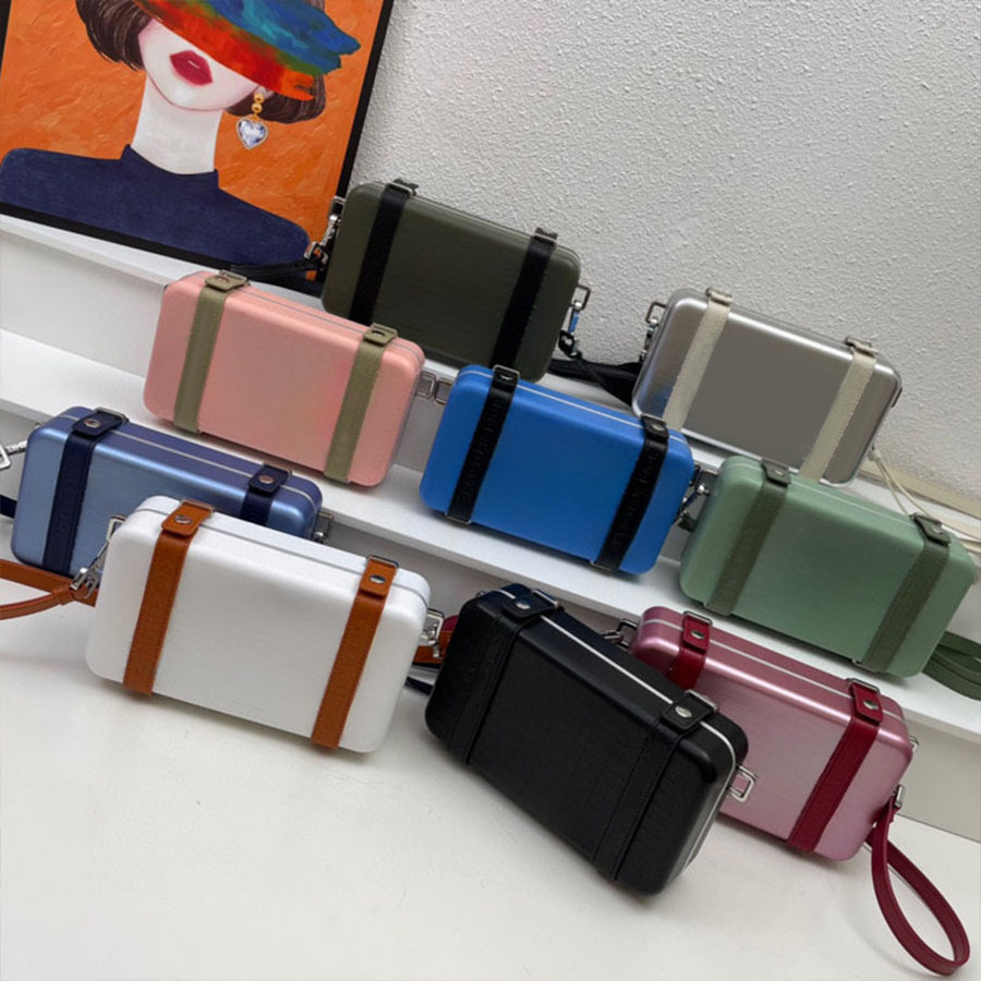 Designer Crossbody Case Messenger Bag Silver Small Crossbody Aluminum Alloy Box Build Vertical Shape with Shoulder Armpit Carry Ways Suitable for Da