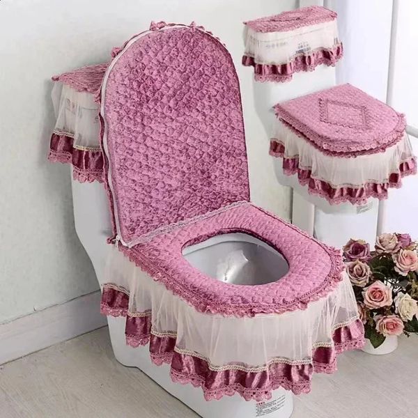 Toilet Seat Cushion 3Piece Set Universal Antibacterial Seat Cover Zipper Type Detachable and Washable Water Tank Cover Cloth 240808
