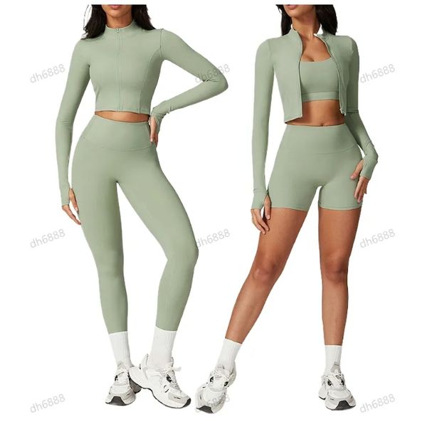 Lycra fabric Women&#039;s Yoga set Vest+Pants+Jackets Three Piece Yoga Suit with Jacket - Stretchy Activewear for Gym & Exercise