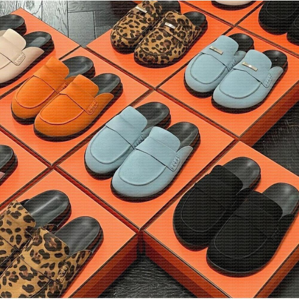 Designers Slippers Flat Scuffs sandals Calfskin Mules cosy clog Letter Printing Comfort Casual Shoes Platfo rm fashion womens fluffy shoe size 35-45
