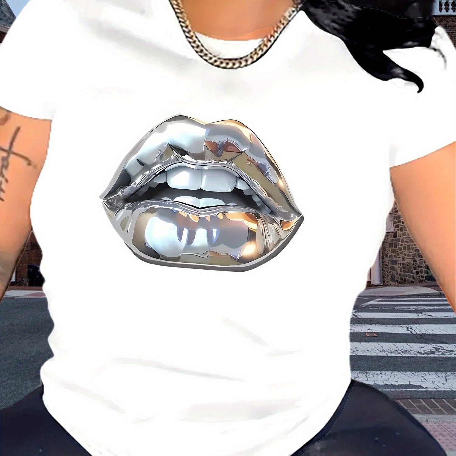 TEMU [casual ] Women's Fashionable T-shirt- Casual& Sporty Round Neck Short Sleeve, Comfortable Polyester Blend Summer Top, Machine Washable