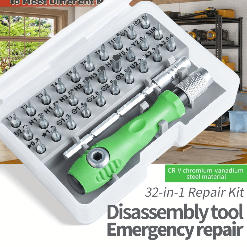 TEMU 32-in-1 Precision Screwdriver Set - Mini Magnetic Screwdriver For Repairing Cars, Furniture, Smartphones, Cameras And Gadgets, , Toolbox