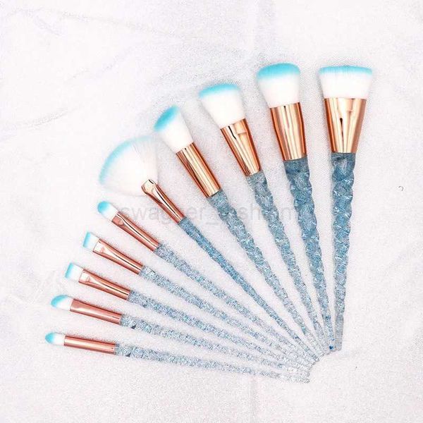 10Pcs-set Blue Unicorn Makeup Brushes Set Powder Eyeshadow Foundation Lip Brush Crystal Make up brush Kits maquiagemXJ240807