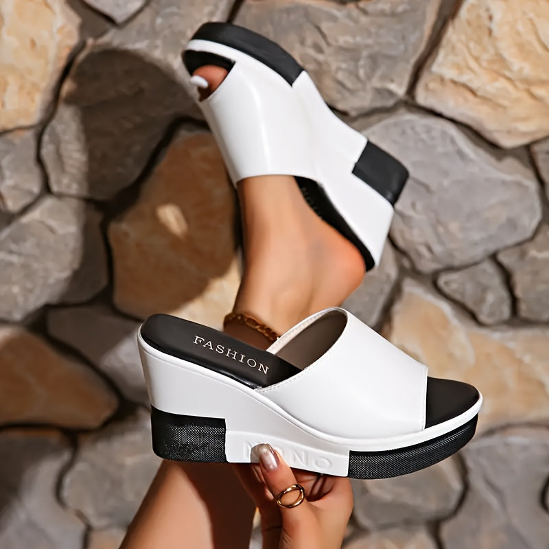 TEMU 2025 Summer New Style Women's Elegant White Thick-soled Sports Sandals, Open-toe Heeled Sandals, Simple And Fashionable Casual Slippers