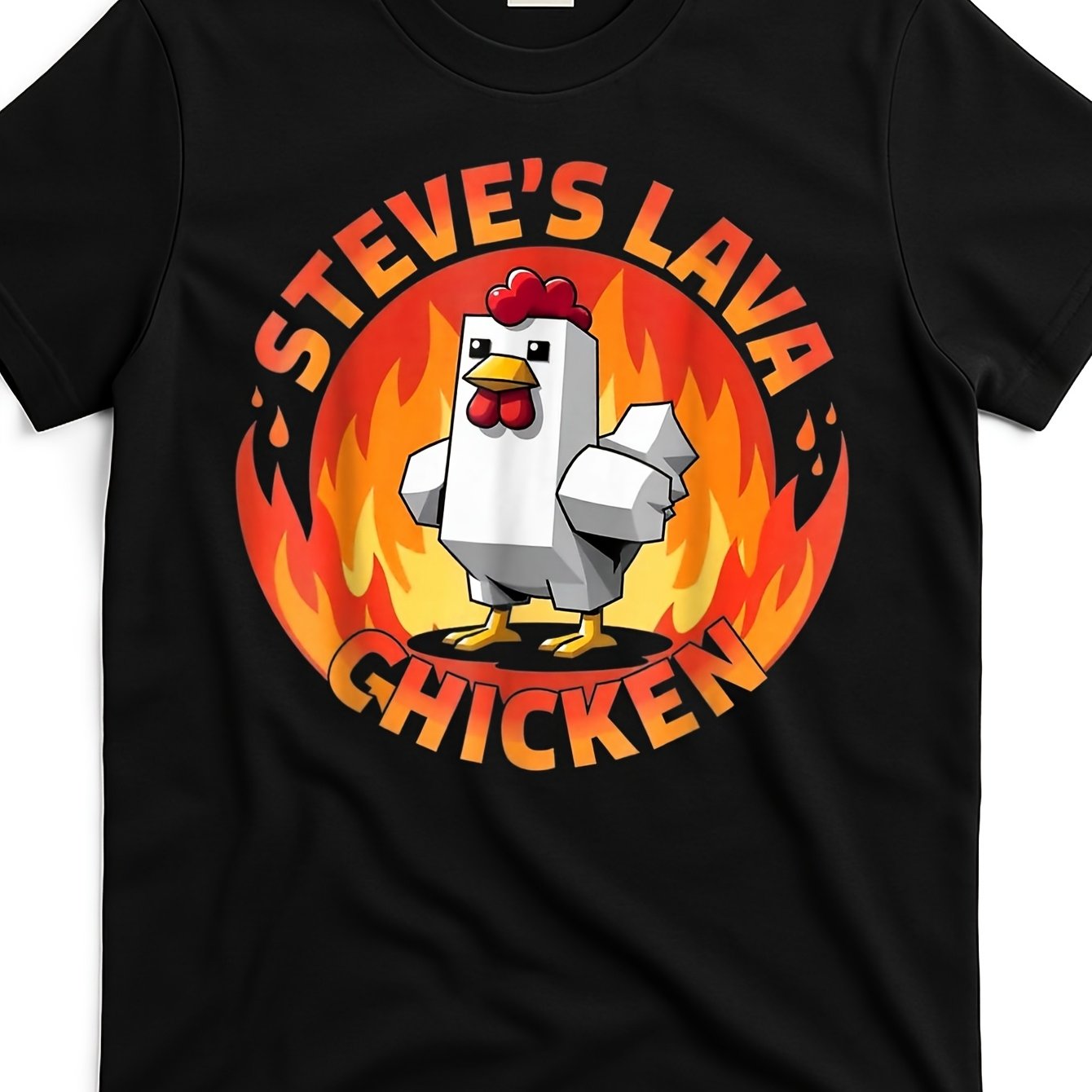 TEMU Lava-chicken--meme--pixel-gaming-game-t-shirt_lcm5370469-at_black_product_image Same Style For Men And Women 2025 Summer Short-sleeved Printed