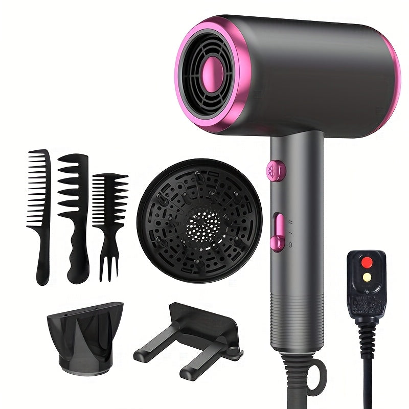 TEMU Hair Dryer With Diffuser, 2 , 3 & Cooling Buttons, For Straight & Curly Hair, 1600w, Us Plug, Brushed Motor, Ideal For Home, Travel & Salon Use,