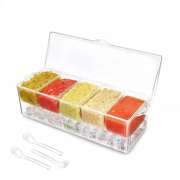 Seasoning storage box detachable 45 transparent crystal acrylic kitchen freezer container salt and sugar server with spoon cover 240828