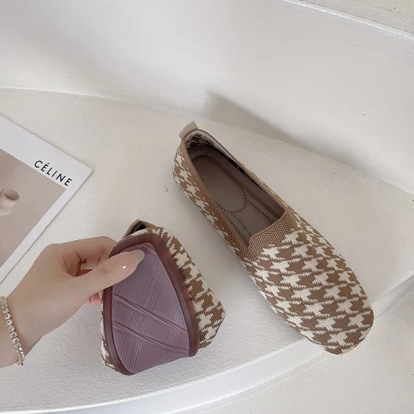 Hollow Knitted Breathable Moccasins for Women Slip-on Soft Bottom Commuter Shoes Not Tired Feet 2024 0184