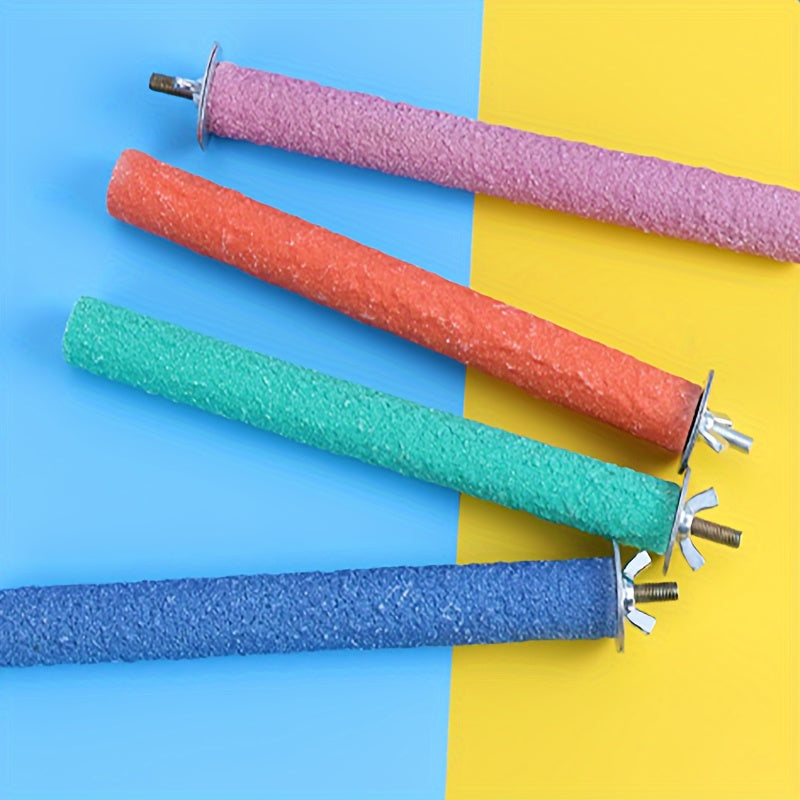 TEMU 4pcs Frosted Parrot Perch Stand Toys, 15cm Stainless Steel Birdcage Accessories For Parrots, & More - Grinding Claw Toys In Pink, Orange, Teal &