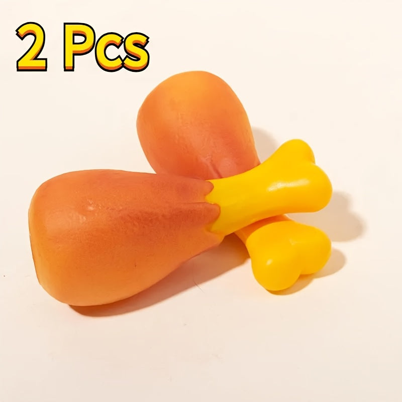 TEMU 2 Squeaky Chicken Leg Dog Toy- Durable Non-toxic Rubber, Safe For All Breeds, Orange With Yellow Accents, Interactive Chew& Play Toy For Healthy