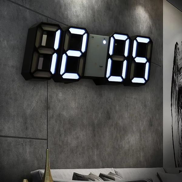 Wall Clock Digital Alarm Modern Kitchen Electronic Smart 3D USB Power Supply LED Time Date Temperature Display Desktop Bedroom 250108