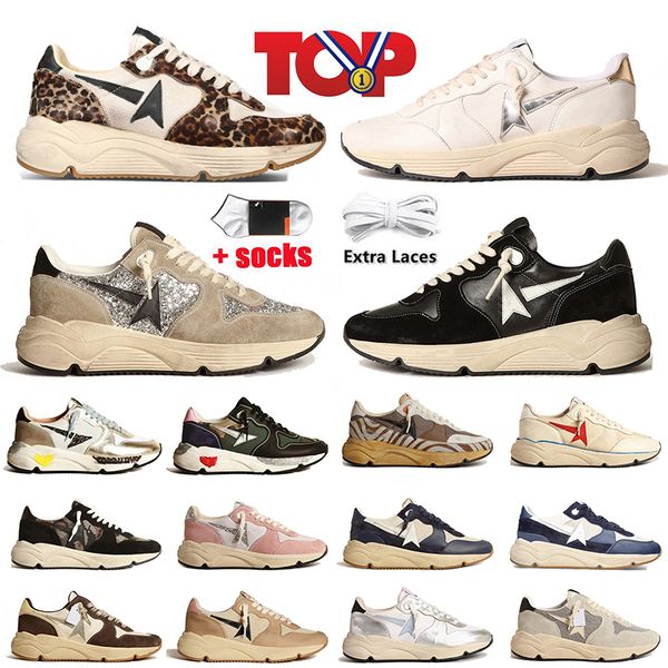 2025 Designer Top Leather Leopard Print Sneakers Casual Shoes womens pink silver glitter stars Italy dirty platform loafers running sole sta