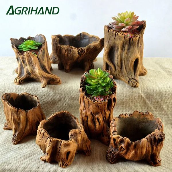 Planters Pots Cute Mini Wooden Cement Plant Flower Pot Garden Home Office Decor Planter Small Bonsai Pots Home Decoration 240309